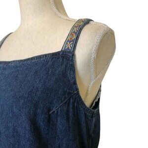 STUDIO EASE Maxi Dress Size 10 Blue Denim Cotton Embroidery Made In USA VTG